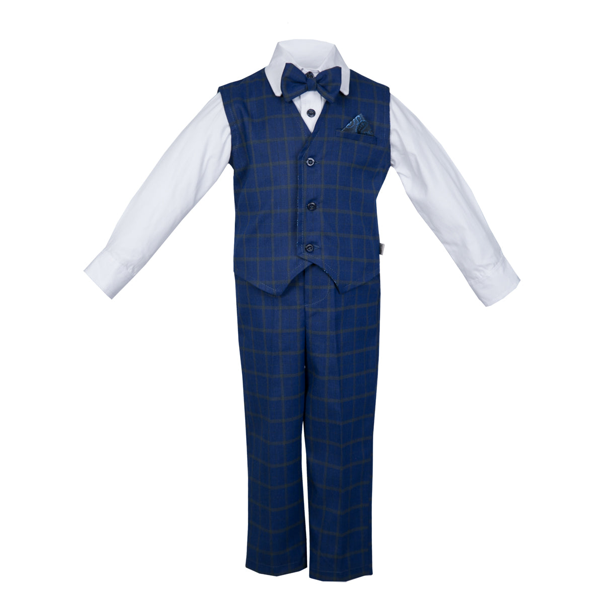 Traje Andrés, para ceremonia #11004 Cuadros grandes Azul Rey