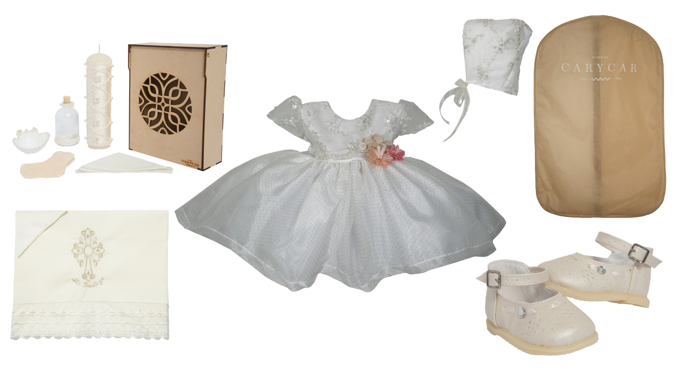 Batita Ropón Zapatitos Gorro Kit Vela Ceremonia Bautizo Sabana