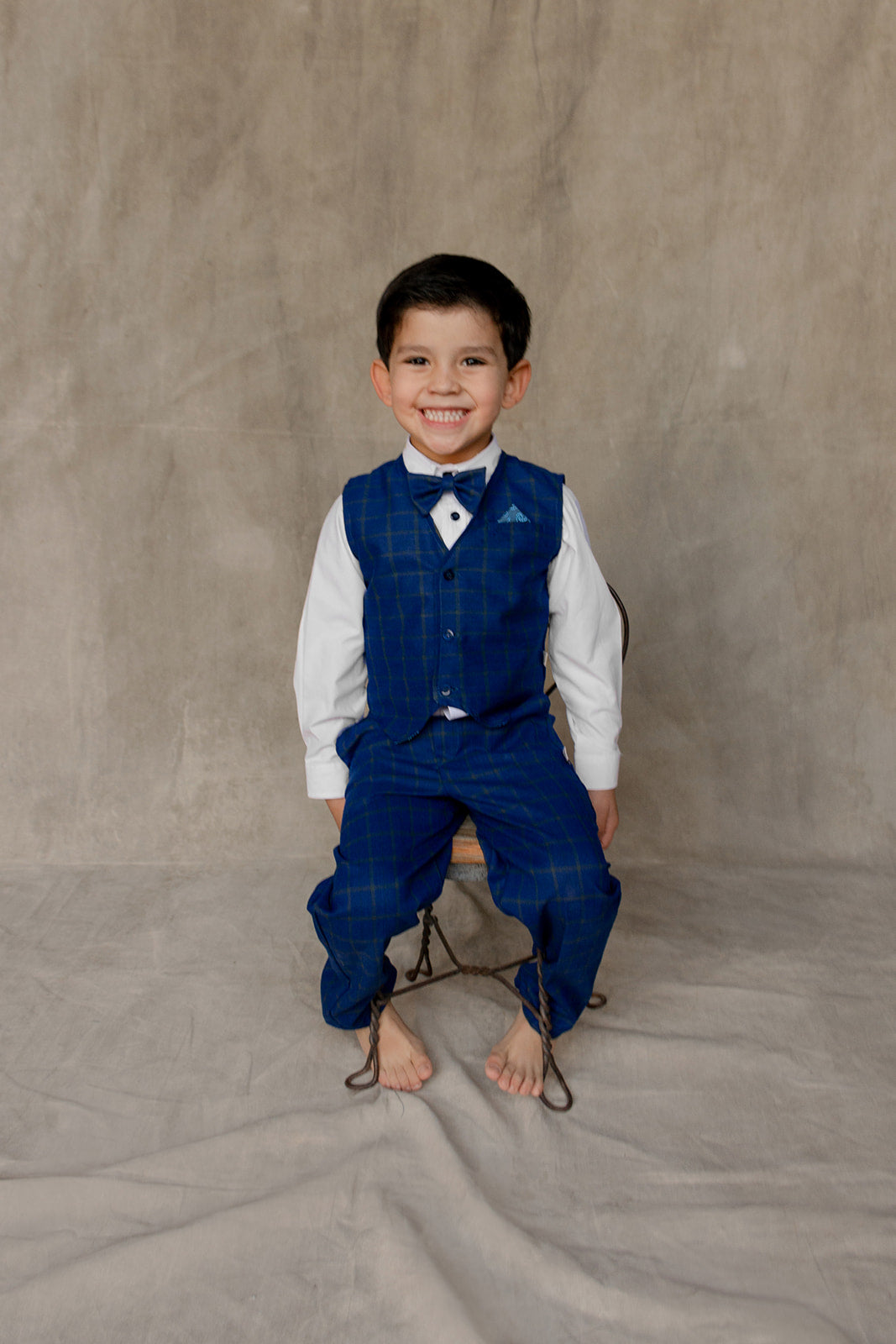 Traje Andrés, para ceremonia #11004 Cuadros grandes Azul Rey