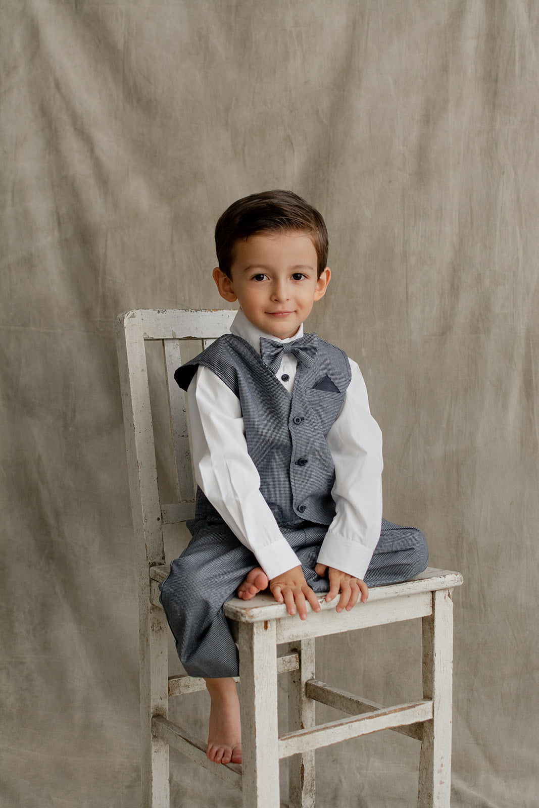 Traje Matías, para ceremonia #11004 Cuadros chicos Azul Marino
