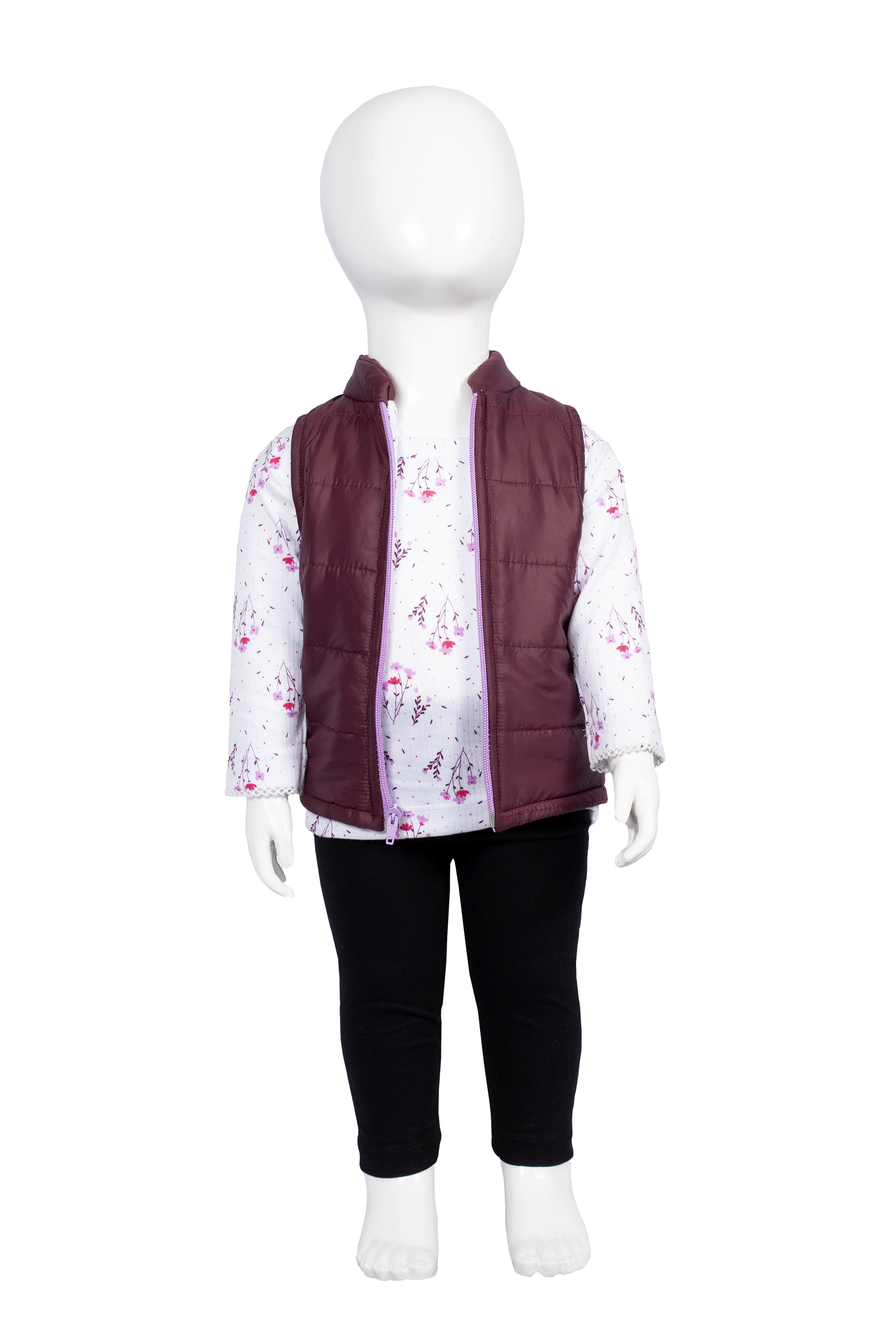 Conjunto de chaleco con playera de flores y leggins Modelo # 5017